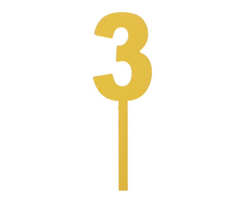 Топпер цифра "3", жёлтый, 4х12см